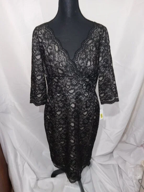 Adrianna Papell Black V Neck Lace Sheath Dress NWT Size 10 Cocktail Party Formal - Picture 6 of 14